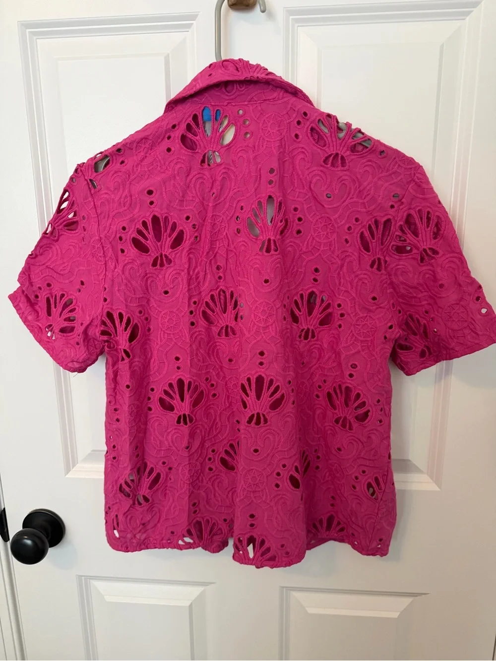 FARM Rio Rose Pink Eyelet Short-Sleeve Button-Down Shirt